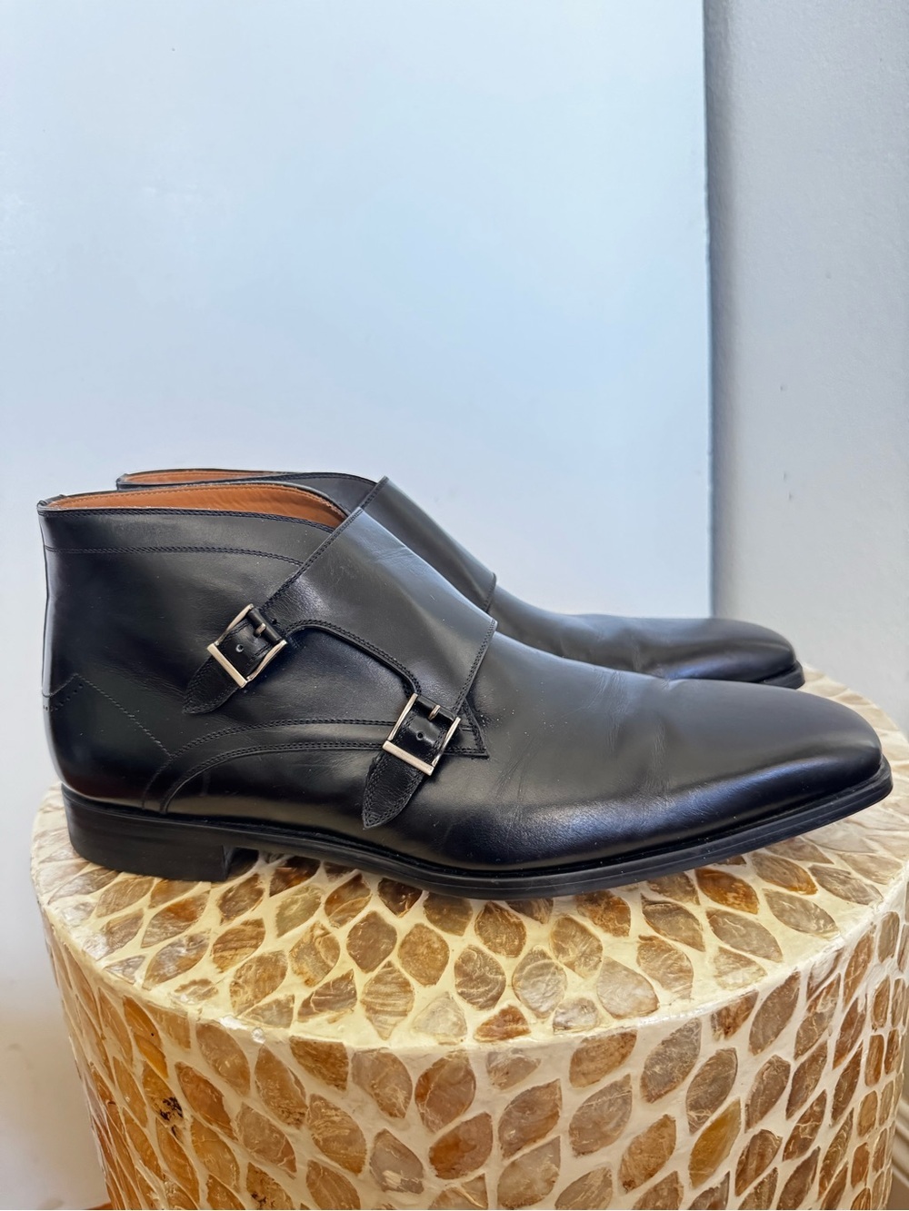 Magnanni Black Leather Double Monk Strap Boots size 9.5M
